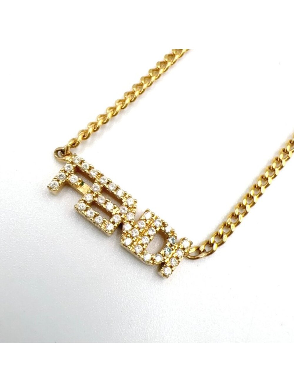 Fendi Graffiti Metal Crystal Clear Gold Necklace